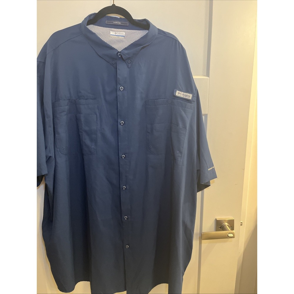 Columbia PFG Tamiami Fishing Shirt Mens 5XT Blue Short Sleeve Omni-Shade UPF 40